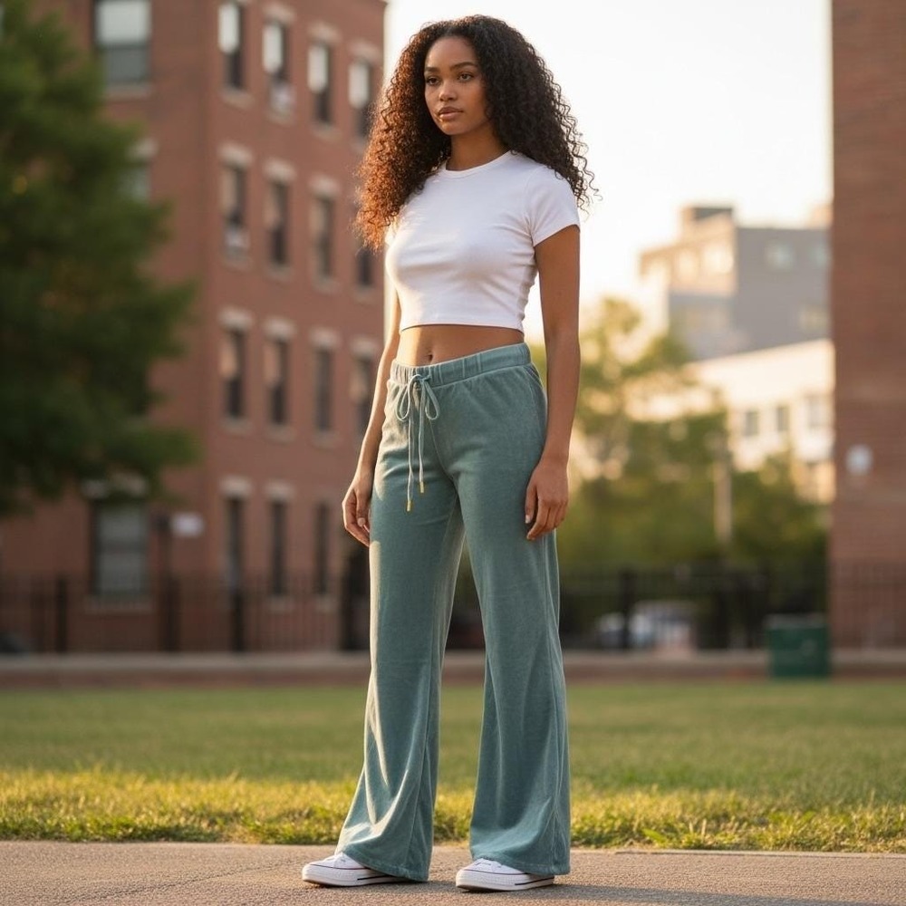 Juicy Couture Velour Track Pants M Blue Vintage Y2K Wide Leg McBling Bimbo Retro